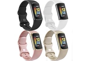 AMCC 4-Pack Straps compatible with Fitbit Charge 6 / Charge 5 Strap, Soft Silicone Sport Replacement Band for for Fitbit Charge 6 / Charge 5, Small Large(4 Pack A, Large)