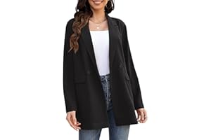 Clearlove Blazer Mujer Elegante Color Sólido Slim Fit Trajes Manga Larga Negocios Oficina Chaqueta Casual Larga con Bolsillo S-XXL