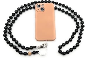 Nedimoo Mobile Phone Chain Made of Wooden Beads, Universal, Chain, Lanyard, The Mobile Phone Strap for Hanging is Compatible with Any Mobile Phone Such as Apple iPhone, Samsung, Xiaomi (Black)