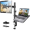 BONTEC Supporto Monitor Con Braccio E Vassoio Per Laptop – Per Schermi LED LCD 13-27 Pollici, Inclinazione E Rotazione Ergonomiche, Fissaggio A Morsetto, VESA 75x75 E 100x100 Mm
