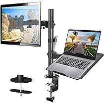 Supporto Doppio Monitor Con Vassoio Laptop - Regolabile Per Schermi 17-32" E PC Fino 15", Carico 9kg