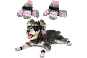 PUMYPOREITY 3 Paar Doppelseitige Anti-Rutsch Hundesocken, Pfotenschutz Hund Verletzung Outdoor/Indoor Schneesocken Welpen mit Klettverschluss Einstellbar Abnehmbar für Kleine/Mittelgroße/Große Hunde Katzen(L)