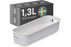 SmartStore Panier de Rangement avec Poignées en blanc 1,3L (29,5x10x6,5cm) I Panier de Rangement en Plastique Recyclé I Essence Slim Boîte de Rangement I Boîtes Avec 10 Ans de Garantie