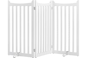 Yaheetech Cancelletto per Cani Pieghevole di Sicurezza in Legno 3 Pannelli 151,5 cm × 90,5 cm Interno Barriera Protettiva con Piedi Antiscivoli Scale Porta Bianco