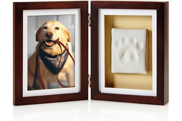 Pearhead Pet Paw Print Photo Frame with Clay Imprint Kit - Pawprint Making Kit and Photo Display for Cats and Dogs, No-Mess Pawprint Memorial, Perfect Home Decor and Gift for Pet Lovers, Espresso