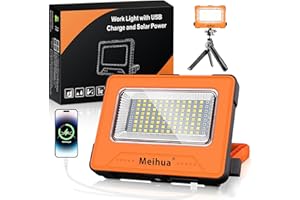 MEIHUA Lampa robocza LED, 60 W, 10 000 mAh, reflektor budowlany LED, akumulator, wodoszczelna, przenośna, ładowana, 4 tryby świecenia, USB lub ładowanie solarne, lampa na plac budowy, warsztat,