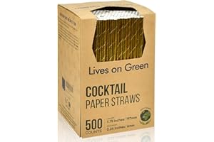 LIVES ON GREEN Pajitas desechables de papel dorado de 19,7 x 0,6 cm, 500 unidades, para cócteles, bodas, fiestas, tamaño estándar