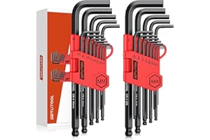 GETLITOOL 26 sztuk klucz imbusowy, profesjonalny zestaw kluczy imbusowych z 1,27 mm-10 mm, 0,05-3/8, modele grawerowania laserowego klucz sześciokątny 6150 stal chromowo-wanadowa do montażu mebli