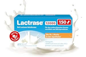 ‎LACTRASE pro natura Lactrase 12000 – 150 Lactase Kapseln bei Lactose-Intoleranz, für den unbeschwerten Genuss von Milch und Milchprodukten