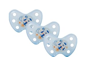 dentistar Night Silicone Soother Set of 3 - Size 3, from 14 Months - Silicone Soother with Dental Step - Glow in The Dark Baby Dummy - Made in Germany - Rocket, Blue