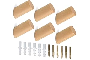 TDDL 6 Pièces Patère Bois Crochet Mural Bois Cylindre Crochet 6 Vis pour Vêtements Suspendus Chapeau écharpes Chambre Couloir Salon