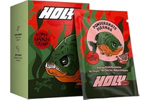 Boîte d'essai de 10 boosters de jeu HOLY Energy “Pomegranate Piranha” goût de grenade | 10 portions avec NewCaff & extrait de thé vert | Focus Drink | Vegan avec arômes de fruits 100% naturels