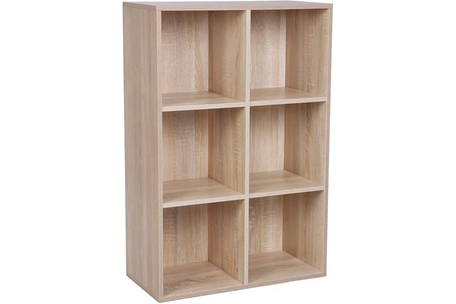 VASAGLE Bookcase, Bookshelf, Storage Shelf with 6 Compartments, Standing Shelf, Cube Shelf, for Living Room, Home Office, Dinning Room, Oak Colour LBC203H