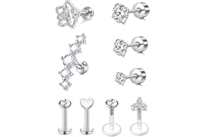 LAURITAMI Helix Earrings 6mm Tragus Bar Diamond Stainless Steel 16G Ear Cartilage Studs Dainty Lobe Piercing Jewellery