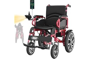 ‎VOCIC VOCIC Rollstuhl Elektrisch Faltbar Leicht bis 150KG,30KM Elektrischer Rollstuhl Outdoor Elektrorollstuhl mit 40CM Gummi Luftbereifung für all Gelände,Leicht zu transportieren (Rot)