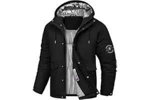 Voqeen Uomo Giacca Sci Invernale Impermeabile Giacche con Cappuccio Staccabile Termica Antivento Cappotto Sportiva Calda con Multi-Tasche