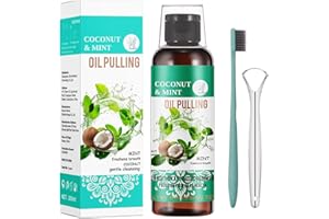 BOXMOM Coconut Pulling Oil, Natural Pulling Oil with Coconut for Teeth & Gum Health, Mouthwash Mint Oil Pulling with Tongue Scraper, Helps Freshen Breath and Whiten Teeth
