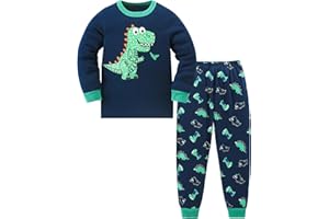 Codkkre Schlafanzug Jungen Kinder Pyjama Junge Dinosaurier Bagger Langarm Baumwolle Winter Weihnachten Nachtwäsche 98 104 110 116 122 128 134