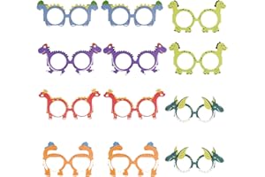 Falafoty 12 Pezzi Tema del Dinosauro Festa Occhiali per Bambini, Carta Occhiali per Feste di Compleanno, Colorati Carino Compleanno Occhiali per Bambini Adulti, Decorazioni per Feste Halloween