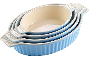 Malacasa, Série Bake Lot de 4 plats à four antiadhésifs en porcelaine - bleu