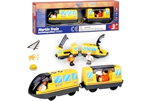 CORPOWER Tren Eléctrico de Juguete para Niños (Conexión Magnética), Tren de Locomotora de Acción con Pilas Compatible para Thomas Brio Chuggington, Amarillo(No Incluye Vías de Madera),Edad 3+ Años Niños Niñas