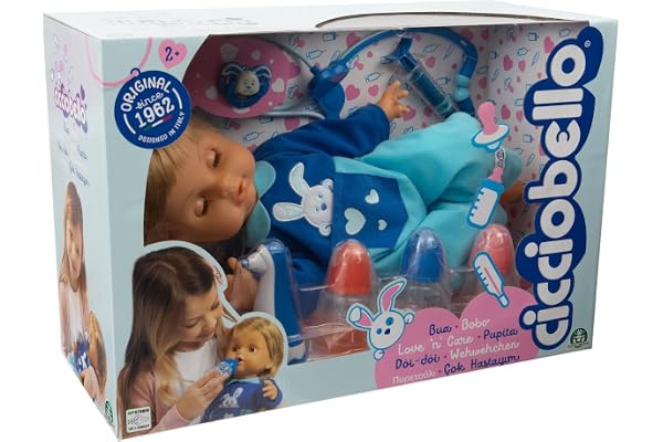 Cicciobello Bua, Poupée Interactive avec Accessoires, Jeux Enfants 2 Ans, Cicciobello avec Accessoires de Soins tels Que Thermomètre et Stéthoscope, Utilisez la Sucette pour la Faire Arrêter de