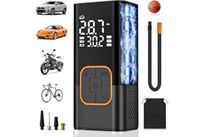 SFGSUP Tyre Inflator Air Compressor, Cordless Electric Car Tyre Pump & Bike Pump with Dual Values Display, Digital Pressure Gauge 150 PSI, LED Light, Portable Tyre Inflator for Car/Bicycle/Motocycle/Ball