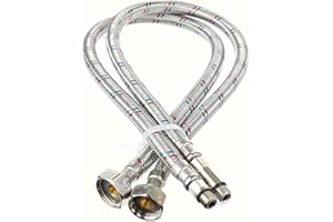 SAMTEK Flexible Hose Pipe Tails Kitchen Sink Bathroom Basin Monobloc Tab Mixer Connector Flexi Pipes Pair of M10X 1/2 BSP Long Life Stainless Steel Braided Flexible Hoses (60CM)