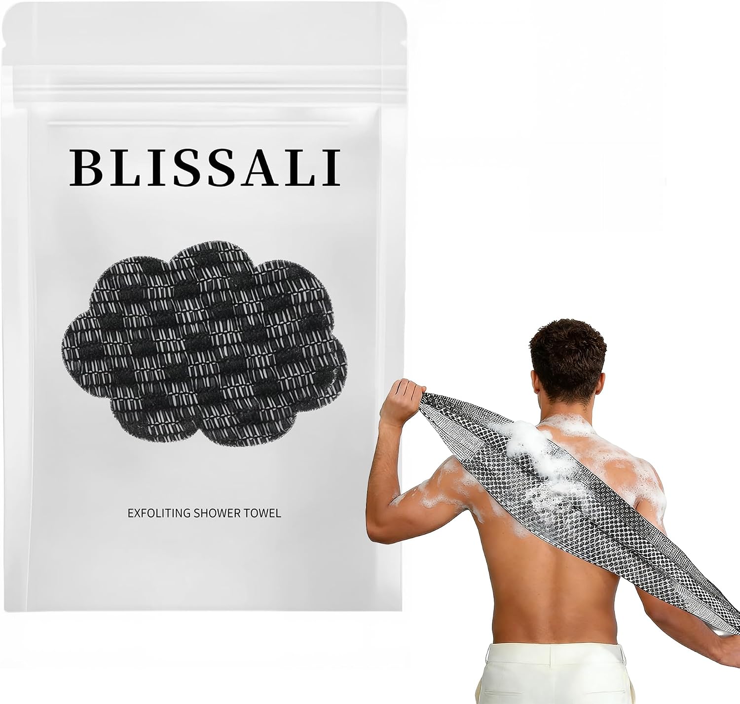 Blissal Exfoliante antibacteriano toalla de ducha, Peeling cuerpo de ducha, Accesorios de ducha de cepillo de espalda, Exfoliante ducha Schwamm scrubber, Loofah Schwamm für Männer Fraue (negro)