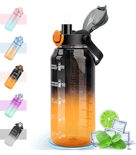 Bottiglia Termica 2 Litri Borraccia Sportiva 2 Litri KETIEE - Senza BPA, Indicatore Tempo, Cannuccia, A Prova Di Perdite Borraccia 2l