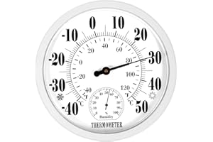 PYNTOP Indoor Outdoor Thermometer Hygrometer - 10 Inch Outdoor Thermometer Large Numbers, 2 in 1 Thermometer Hygrometer, Outside Thermometers for Patio (White)