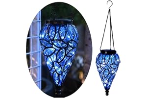 NEIOAAS Teardrop Solar Lantern - Hanging Solar Lanterns, LED Solar Light Outdoor Garden Waterproof Teardrop Light with 15 LED Lights for Garden Courtyard Yard Path Lantern Plant Decoration(Blue)