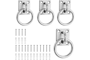 PARFCO Augplatte Edelstahl, 4 Stück 304 Edelstahl Augplatte mit Ring, 5 mm Öse, Quadratisch Anbindering Pferd, mit Schrauben und Spreizrohr für Holzpfosten, Massivwände, Decken