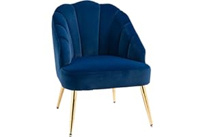 HOMCOM Poltrona Imbottita con Schienale a Conchiglia, Poltroncina da Camera e Salotto in Velluto con Gambe Dorate, per Camera da Letto e Soggiorno, Blu