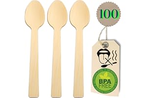 Sans goût de bois - 100 Cuillères Jetables Compostables en Bambou Ecologique - Set de 100 Cuillères 16 cm. Picnic, Barbecue, Fête, Camping @Claudi Home