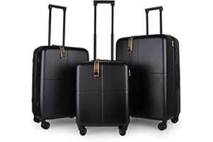JLY Premium Black Hard Suitcase Set of 3-100% German Bayer Polycarbonate - 4 Spinner Wheels Size Small + Medium + Large Luggage Set - Superior Organisation TSA Security Lock Ultra-Quiet Wheels