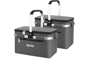 ‎PYNHOKLM Pynhoklm® 30L Großer Einkaufskorb und 22L Korb Mit Kühlfunktion - Isolierter Picknickkorb Mit Alu-Griff - Klappbarer Thermokorb für Reisen/Picknick/Einkaufen