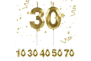 URAQT 30:e födelsedagsljus, nummer 30 ljus, 3D-format guldljus, födelsedagsljus för tårta, tårtdekoration dekoration för årsd