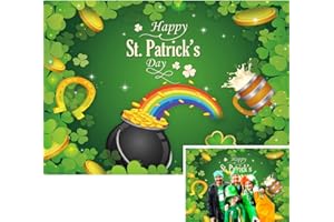 BINQOO 7x5ft St.Patrick's Day Shamrocks Backdrop Green Lucky Irish Leaf Golden Liquor Rainbow Photo Background Kids Family St Patrick’s Day Celebration Party Decor Banner