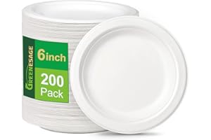 GREENESAGE Piatti usa e getta, 200 pezzi, 15 cm, bianchi, rotondi, biodegradabili