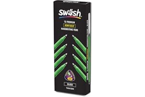 Swash Komfigrip Handwriting Pens, Triangular Grip for Added Control, Premium Quality, Washable Ink, Vibrant & Durable Fibre Tip Pens - Black Ink 12 Pack