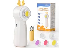 Orzbow Lima Uñas Bebe, Lima Electrica Uñas Bebe con Cortauñas Bebe, Recargable, Iluminado, 5 Cabezales de Esmerilado, Apto Para Todas Las Edades, Bajo Nivel de Ruido, Ciervo Amarillo