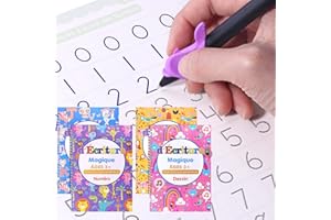 QIANSHOUYAN 4 Grand Cahier Calligraphie Enfant Magique Francais Réutilisables Groove Calligraphy Apprendre Ecrire(26 * 18 cm) avec 2 Stylo Magique +10 Recharges + 2 Correcteur de Prise