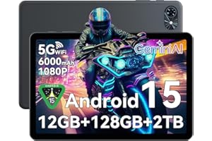 TABWEE Tablet 10 Inch,Android 15 Tablet,GEMINI AI 2.0 Android tablets|12GB RAM+128GB ROM(TF 2TB)|5G WiFi|120Hz|6000mAh Fast Charging|1080P HD|Bluetooth 5.0|Smart Lens|GPS|2-Year Warranty-Grey