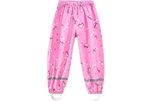 Dioshark Boys Girls Waterproof Rain Trousers Kid Mud Proof Pants with Reflective Strip and Cartoon Pattern Outdoor Overtrousers Lightweight Breathable School Walking Cycling Rainwear for Age 1-8 Years