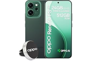 OPPO Reno14 FS 5G AI Smartphone, Tripla fotocamera 50+8+2MP, Selfie 32MP, Display 6.57” 120HZ AMOLED FHD+, 6000mAh, RAM 12GB(Esp4GB/8GB/12GB)+ROM 512GB, Supporto Auto [Versione Italia], Luminous Green