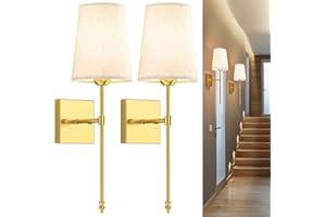 MOITA Battery Operated Wall Lights Set of 2, Rechargeable Wall Sconces, Gold Wall Lamp with Remote 3 Color Temperature Dimmable Battery Powered Non Hardwired Wall Light for Bedroom Living Room