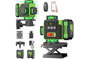 Lambluefly Niveau Laser 4 x 360°, 4D 16 Lignes Laser Chantier avec 2 x 5000mAh Batterie & Affichage LED, Niveau Laser 360 Autonivelant, APP, Télécommande, IP54 Étanche et Anti-Poussière