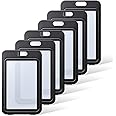 6Pcs ID Badge Holder,Double-Sided Windows Vertical Hard Plastic Case Black Card Protector Pouch,ID Card Name Holder for Office School ID Credit Cards Proximity Key Cards Driver’s Licenses and Passes