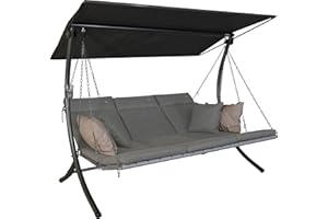 ‎ANGERER Angerer Hollywoodschaukel Luxus Smart – Schaukel zum Sitzen, Liegen & Entspannen, inkl. Bett-Funktion, einfache Montage, Made in Germany, hochwertiger Stoff, Hellgrau
